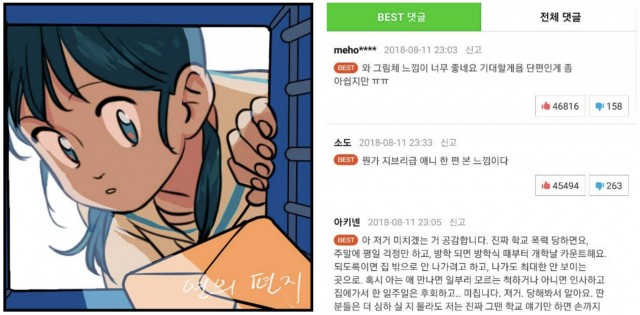 유료 회차 7개. 3,000원으로 큰 감동을 얻을 수 있었던 단편 웹툰, 연의 편지
