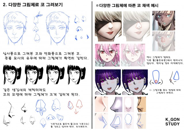 케이곤의 사이툴 기초 얼굴 드로잉/채색 강좌 3 - 다양한 그림체로 코 그려보기