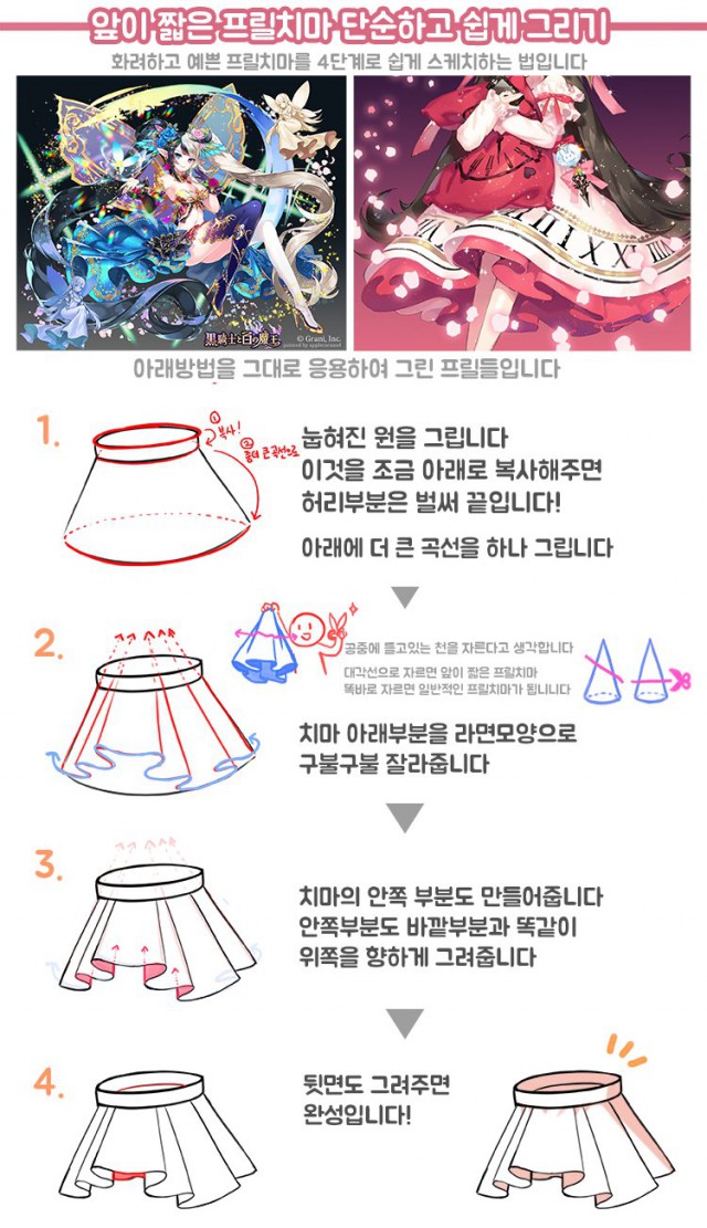 앞이 짧은 프릴치마 단순하고 쉽게 그리기
