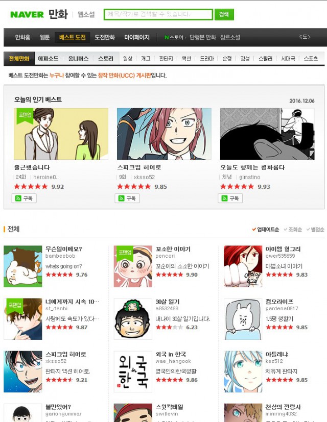 [웹툰 칼럼] 웹툰 플랫폼의 네이버 베스트도전 작가 섭외의 어려움, 그게 다 네이버 탓일까?