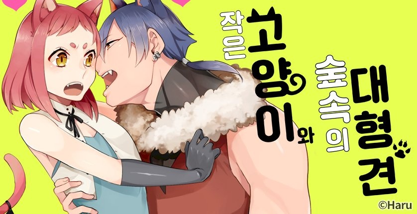 작은 고양이와 숲속의 대형견